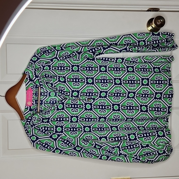 Macbeth Collection by Margaret Josephs Navy/Green/White Blouse Size S - Picture 9 of 12